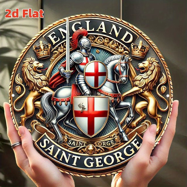 Potdemiel Wandschild England St. George's Cross Knight Emblem, rundes Metall-Wandkunst aus Aluminium in Multicolour, Durchmesser: 19,81 cm - Bild 1