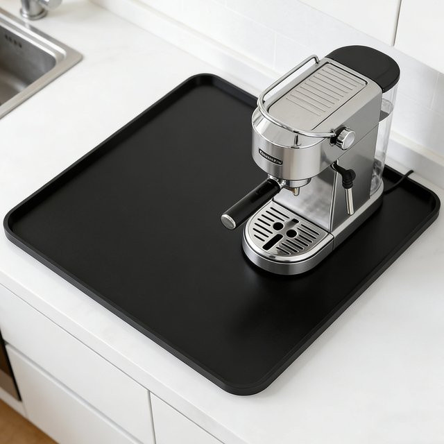 Leeseph Silikon-Kaffeematte in Schwarz, rutschfeste und hitzebeständige Abtropfmatte für Espressomaschinen, B/B: 40 x 40 cm - Bild 1