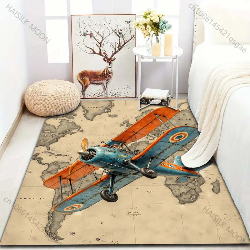 UQIDEHOME Retro Teppich mit Flugzeug- und Kartenmuster, Mehrfarbig, B/T: 60 x 40 cm - Bild 5