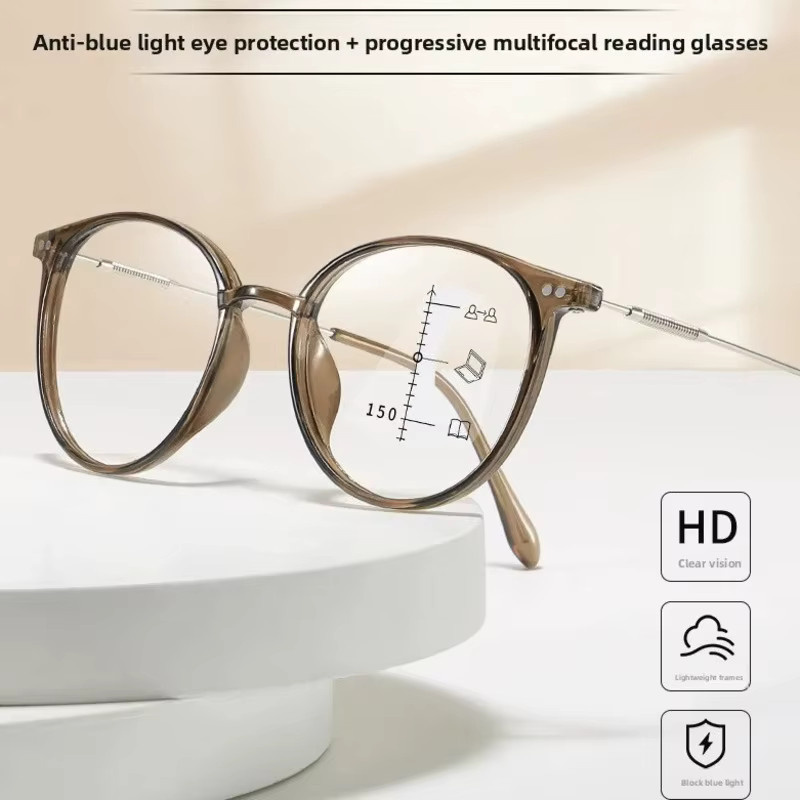 ZUXUB Lesebrille, Vollrand, rund, Damen, Anti-Blaulicht, progressiv, multifokal - Bild 1