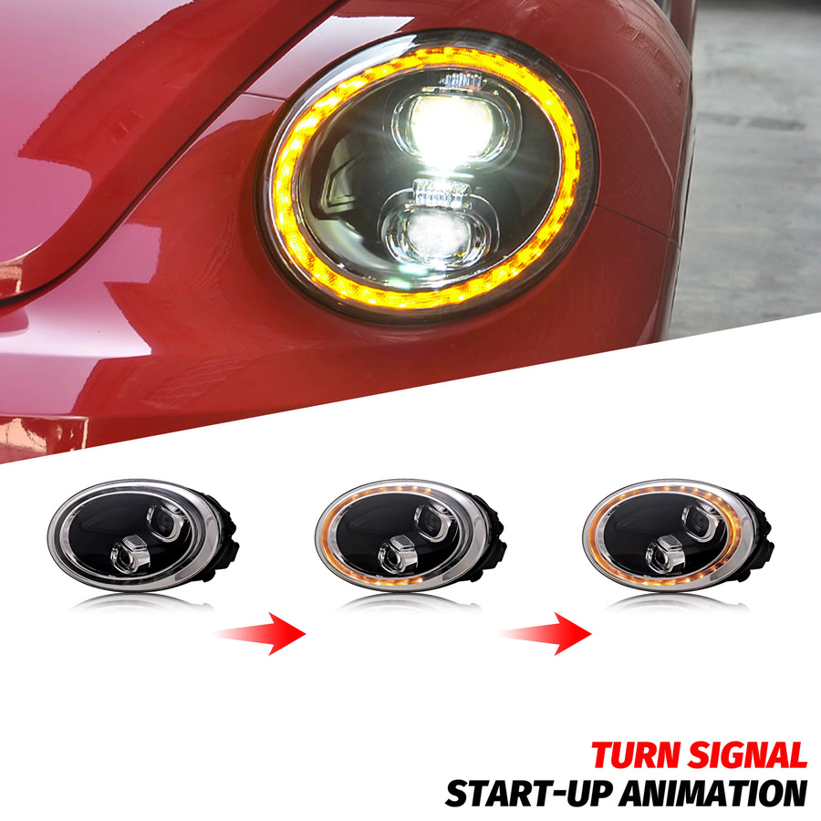 LED-Scheinwerfer mit Startanimation und sequentiellen Blinkern für Volkswagen VW Beetle 2013–2019, Schwarz - Bild 3