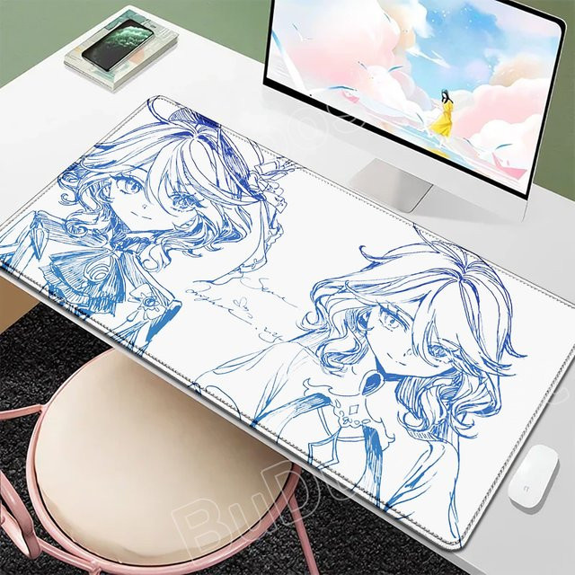 BuDuCoost Gaming Mousepad XXL Genshin Impact Furina Focalors Strichzeichnung Design rutschfestes Gummi-Mauspad für Laptop und PC - Bild 1