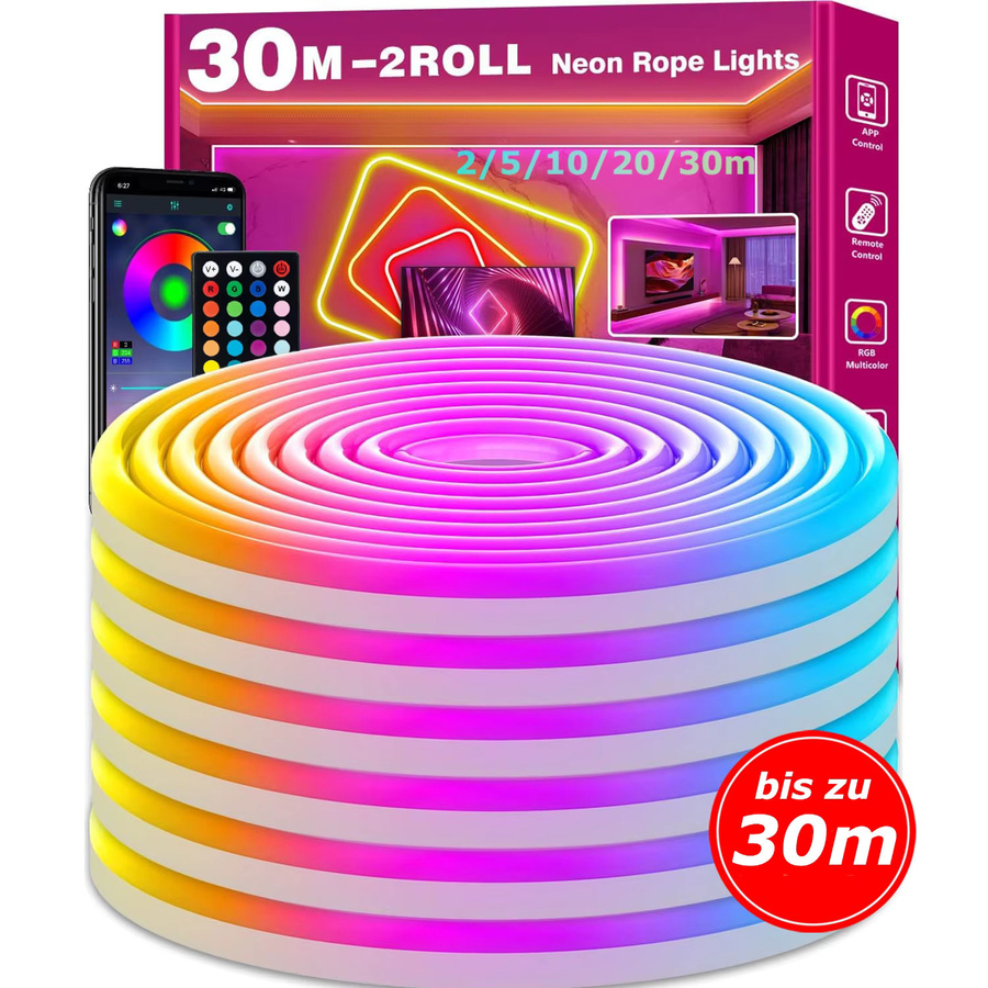 SETONR RGB LED Neon-Seilbeleuchtung Multicolor mit App- und Fernbedienung Steuerung, Flexibles Neon-Flex Licht für moderne Party-Effekte - Bild 3