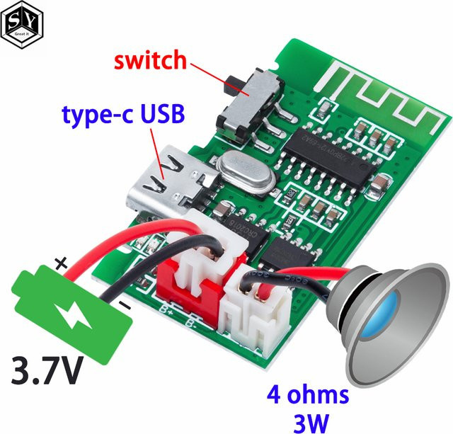 Baishundianzi Bluetooth-Modul Mono Leistungsverstärker mit Batterieladefunktion für 3,7 V Lithiumbatterien, 4 Ohm, 3 W, Grün - Bild 1