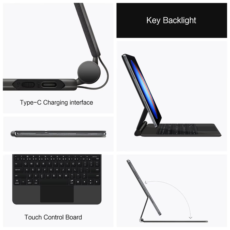 Xiaomi Magic Keyboard für Xiaomi Pad 6S Pro 12,4 Zoll 2024 mit Hintergrundbeleuchtung und Touchpad in Schwarz - Bild 5