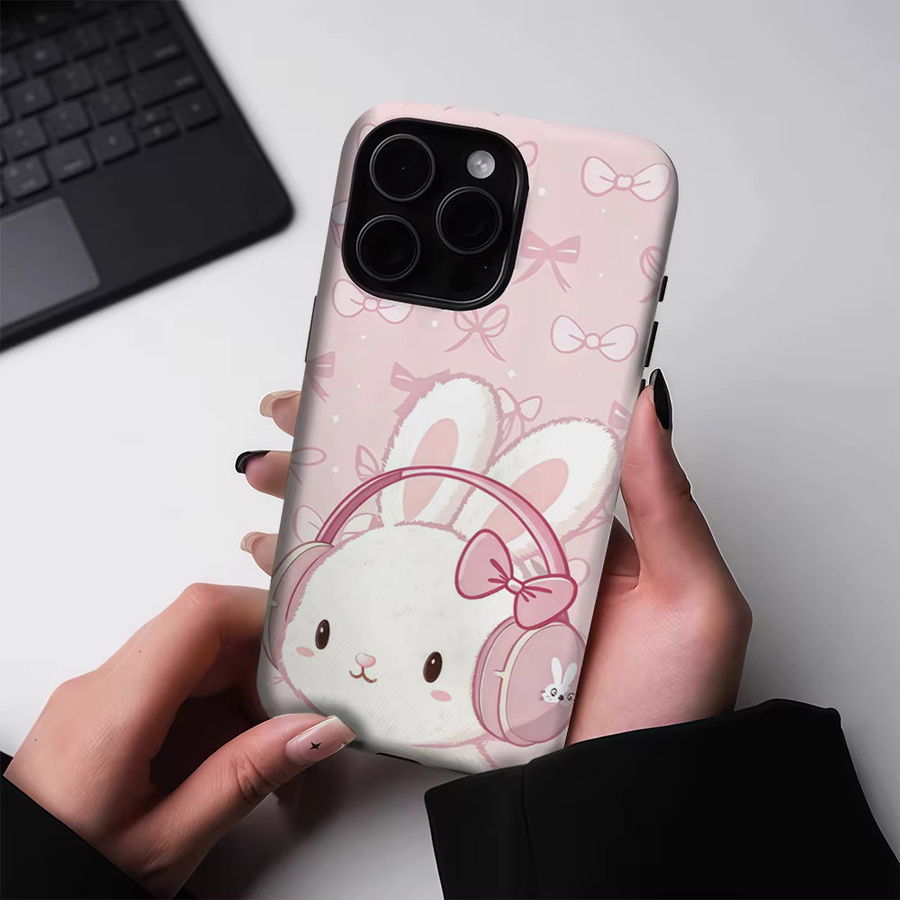 Pastel Bunny Beats Magnetische Handyhülle für iPhone 17 16 15 14 13 Pro Max Plus, robuste doppelschichtige Hülle, Farbe: Pink - Bild 2