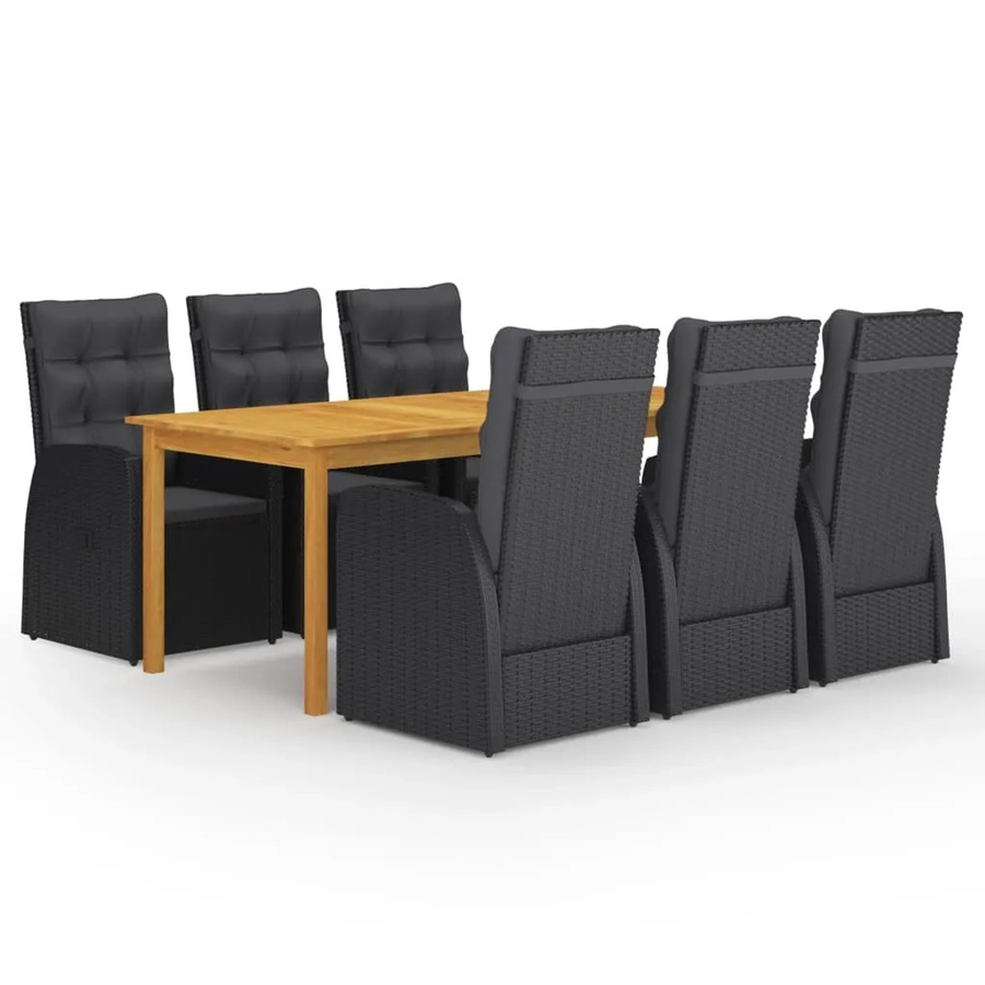 vidaXL 7-teilige Garten-Essgruppe aus Poly-Rattan mit Kissen in Schwarz - Bild 2