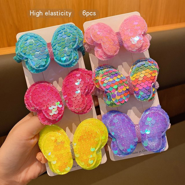 6 bunte Schmetterlings Haarringe mit Gummibändern - Bild 1