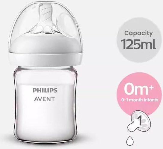 Philips Avent Babyflasche aus Glas mit weitem Kaliber, 125 ml, Weiß/Transparent, BPA-frei - Bild 1