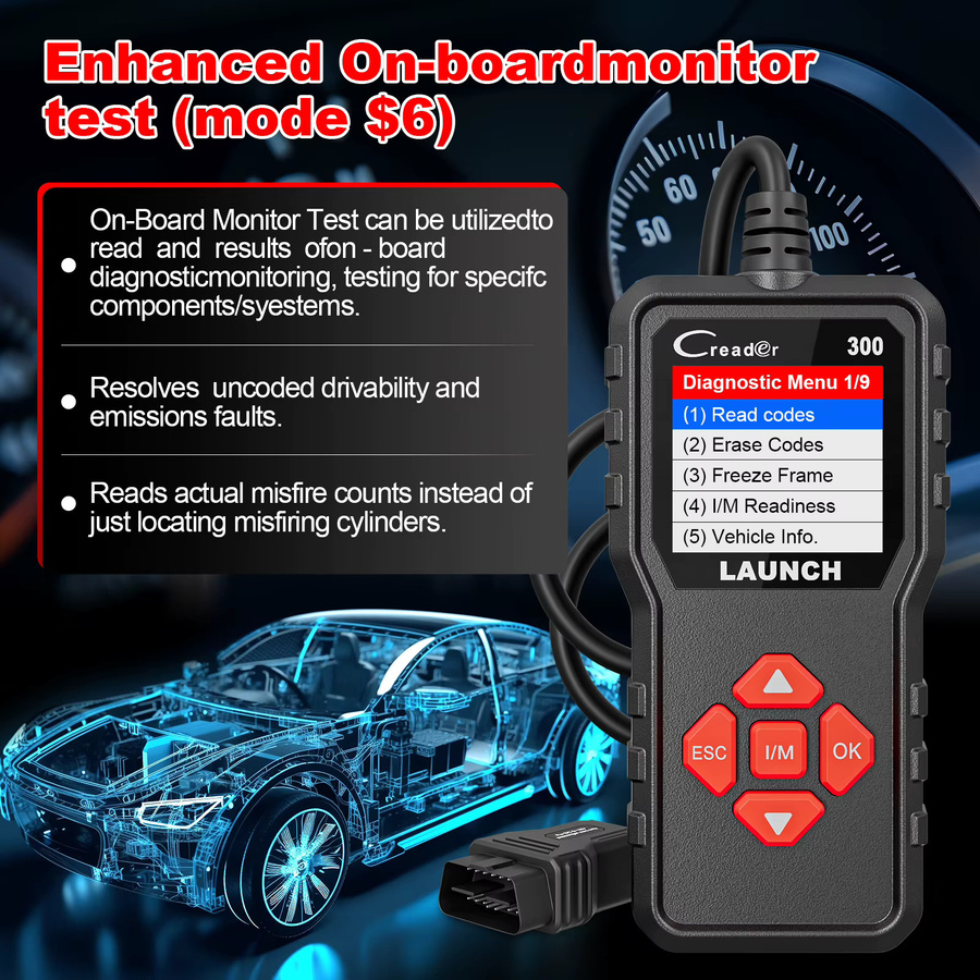 LAUNCH X431 CR300 OBD2-Scanner CAN Auto-Codeleser und Diagnosetool mit I/M-Motorbatterietester in Schwarz - Bild 4