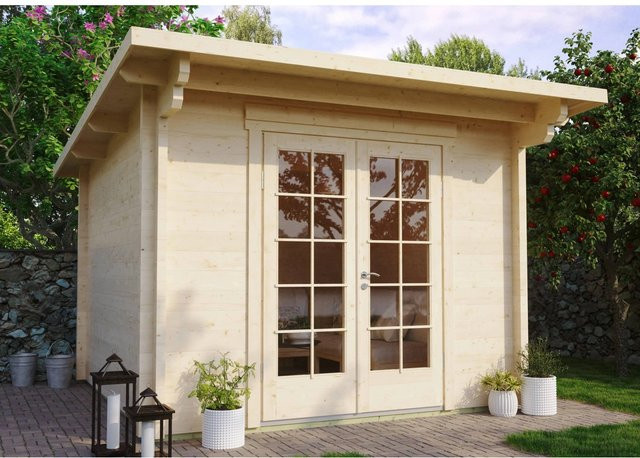 Fjordholz Gartenhaus Jacob 70 Blockhaus in Beige mit Edelstahlbeschlägen - Bild 1