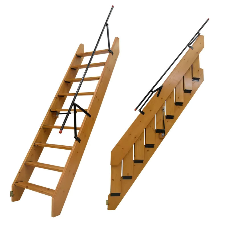 Klappbare Wandtreppe aus massivem Holz in Braun für Dachboden und Keller - Bild 2