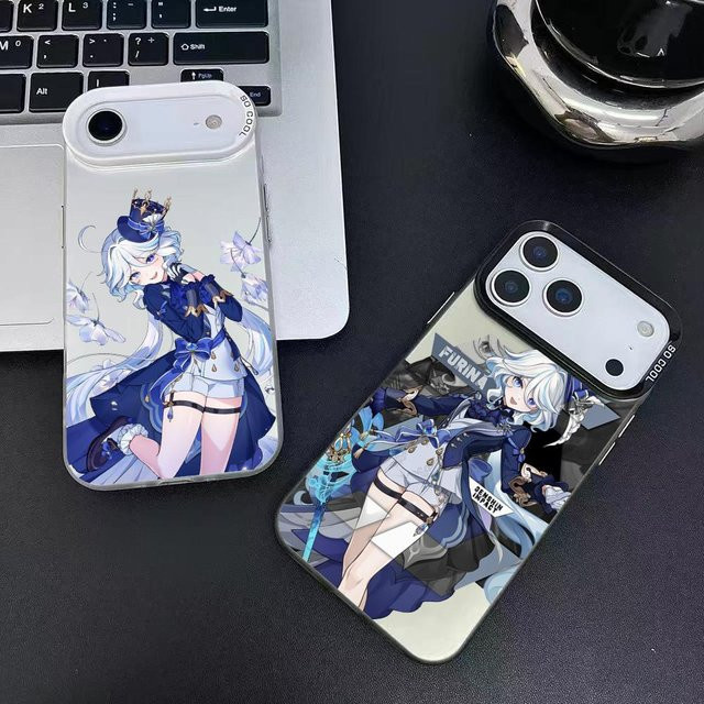 Aurora Funda Handyhülle im Genshin Impact Furina Design für iPhone 17, 16, 15, 14, 13, 12, 11 Pro Max, mehrfarbig, matt mit Laser-Effekt und metallischem Aurora-Look - Bild 1