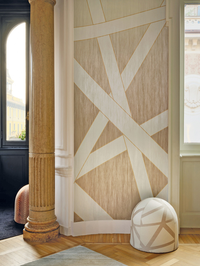 Missoni Home Tapete Nastri Shade in Beige mit geometrischem Abstract-Muster aus Vlies - Bild 1