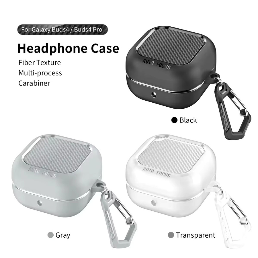 Stoßfeste Kohlefaser-Schutzhülle für Samsung Galaxy Buds4 Pro mit Schlüsselanhänger-Haken in Schwarz oder Transparent - Bild 2