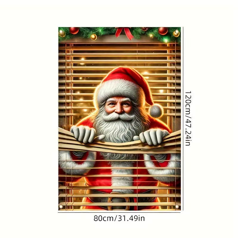 Untior Weihnachtsmann Fensterabdeckung aus Polyester, Mehrfarbiges Weihnachtsbanner zum Aufhängen, B/H: 80 x 120 cm - Bild 2