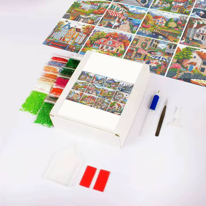 HUACAN 12er Set Landschaft Diamant-Mosaik Malerei mit runden Mini-Diamanten in Multicolor - Bild 2
