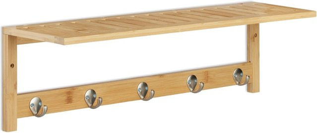 Relaxdays Wandregal aus Bambus mit Hakenleiste aus Zink in Natur, B/T/H: 62 x 16 x 18 cm - Bild 1