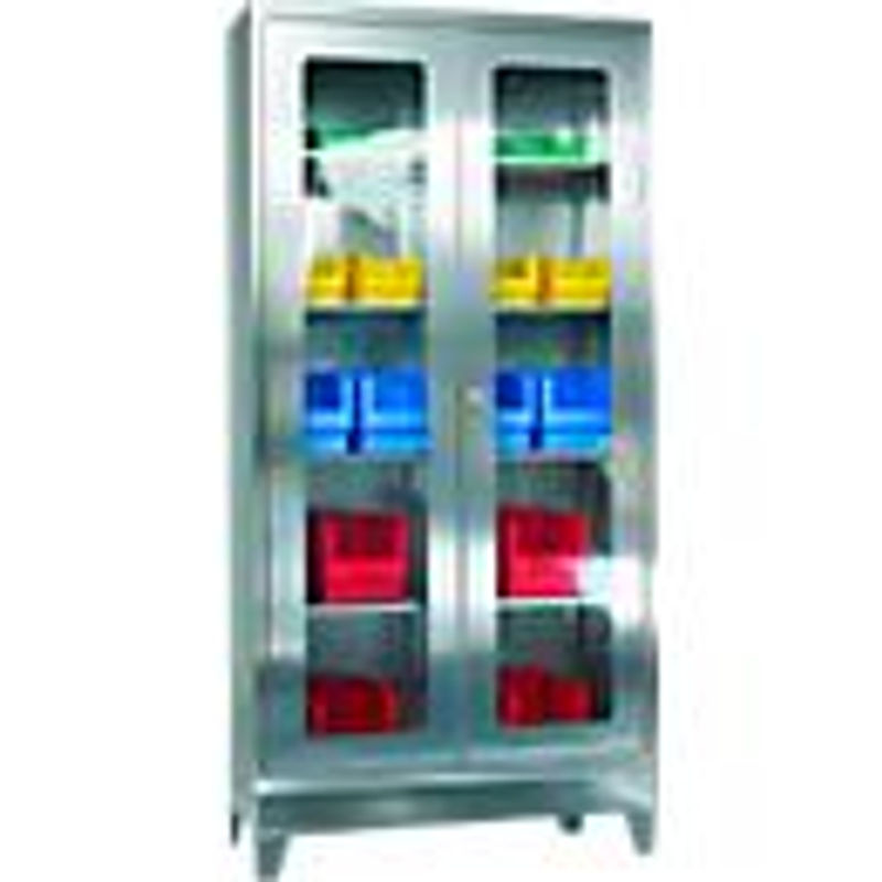 Reinsch Edelstahl-Vitrinenschrank mit Glastüren und 4 Einlegeböden, Silber, B/T/H: 100 x 40 x 195 cm - Bild 2