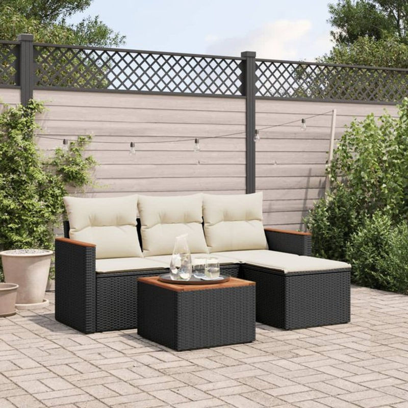 Vidaxl Garten-Sitzgruppe aus schwarzem PE-Rattan mit Kissen in Beige für Erwachsene - Bild 1