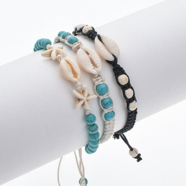 fondlife Armband, Kauri Muschel, Makramee, Schwarz Weiß, Damen - Bild 1