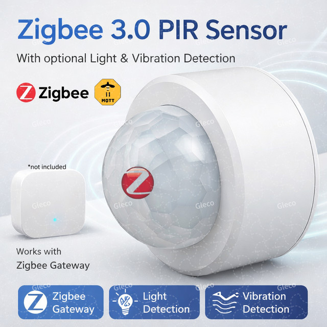 Gleco Zigbee Bewegungssensor mit Vibrations- und Helligkeitserkennung in Weiß für dein Smart Home 2MQTT - Bild 1