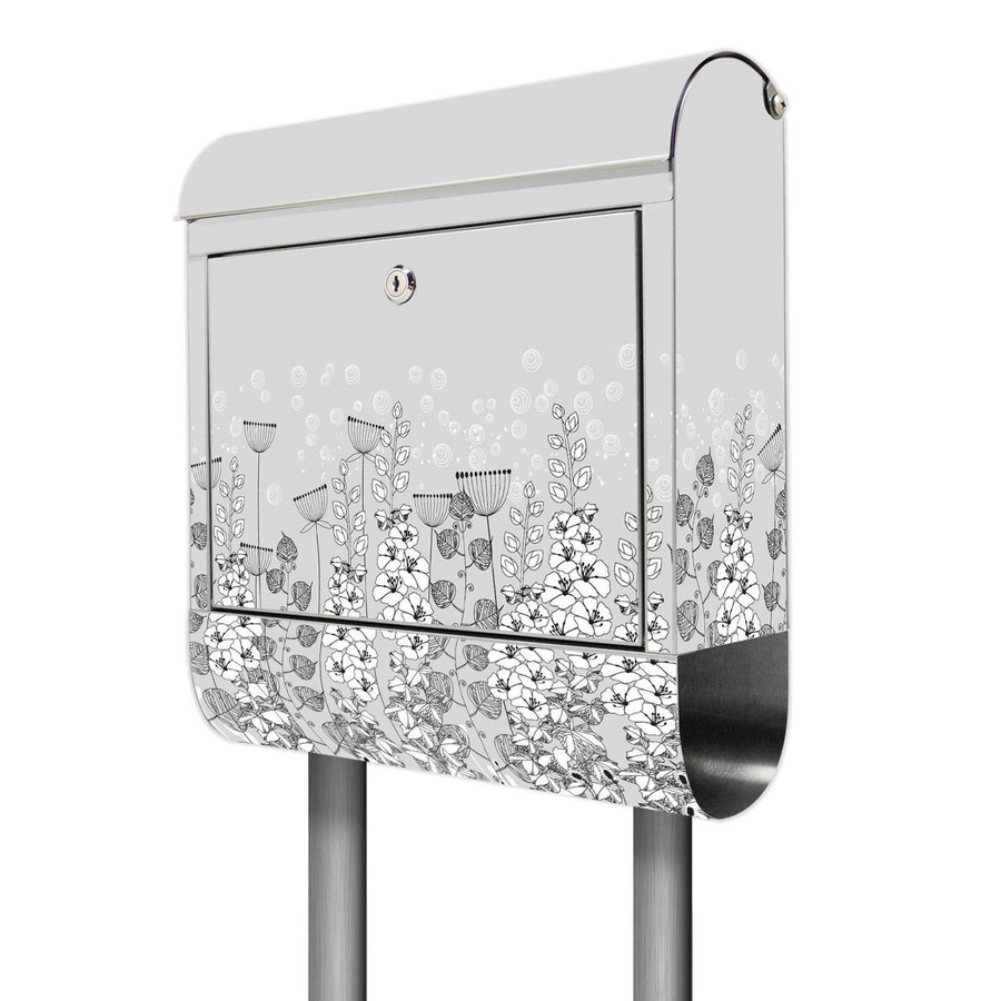 banjado Standbriefkasten aus Edelstahl mit Zeitungsfach und Motiv Wegesrand in Silber, B/T/H: 38 x 14 x 161,5 cm - Bild 1