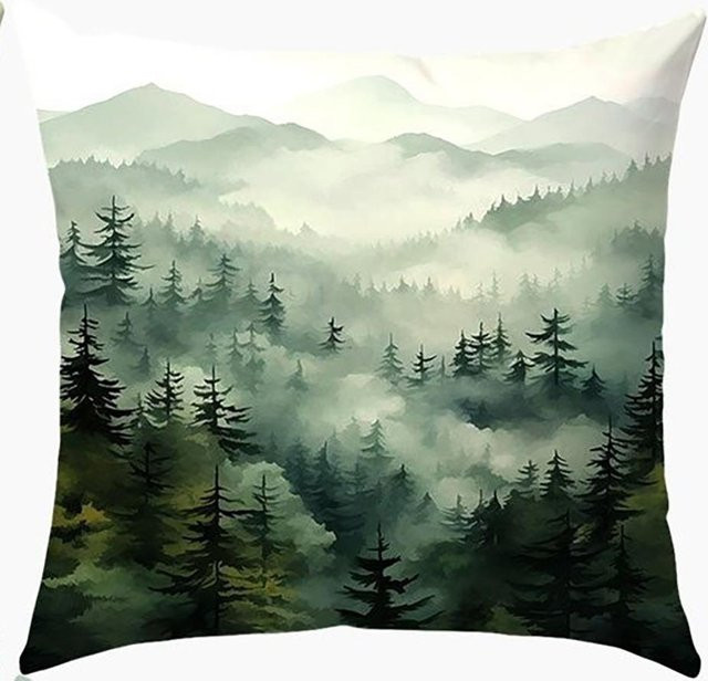 JMG Clothing Kissenbezug Nebelige Waldlandschaft aus kurzem Plüsch, Farbe: Grün, B/T/H: 35 x 35 x 0 cm - Bild 1