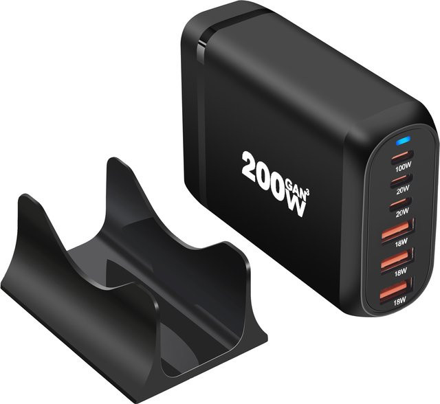 deepartner GaN Ladestation mit 6 USB-Ports, 200W Schnellladegerät in Schwarz, 3A3C USB Typ C PD Quick Charge 3.0 für Laptop - Bild 1