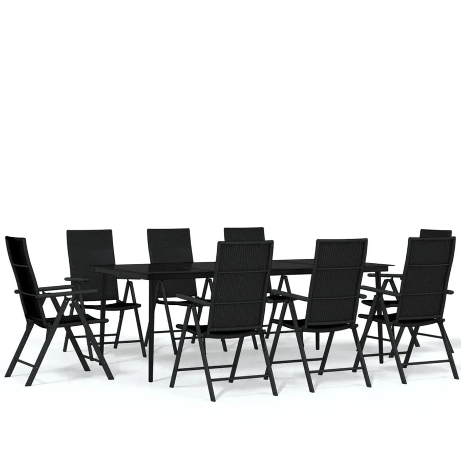 vidaXL 9-teilige Garten-Essgruppe aus pulverbeschichtetem Stahl und gehärtetem Glas in Schwarz - Bild 2