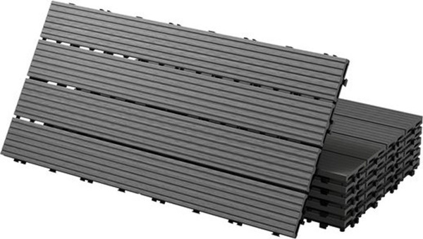 WPC Terrassenplatten Anthrazit Holzoptik Set aus 12 Stück für 2m² mit Drainage und Klick-System B/T: 60 x 30 cm