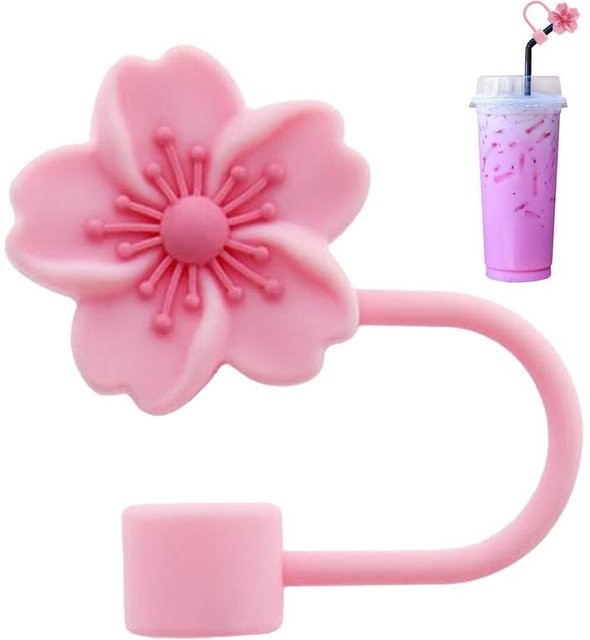 Niedliche Cartoon Blumen Trinkhalm-Schutzaufsätze in Pink zur Staubabdichtung - Bild 1