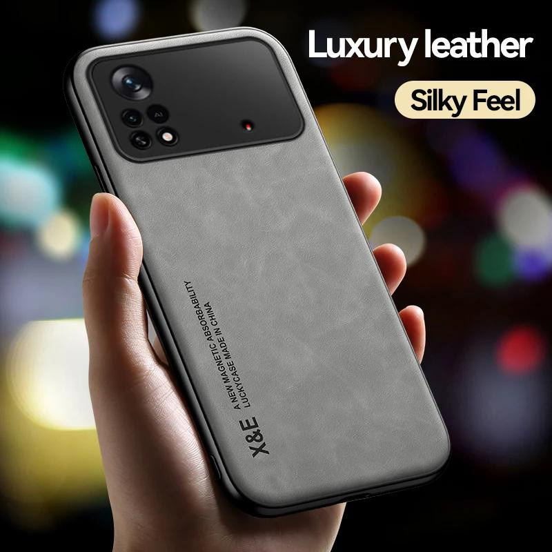 Xiaomi Poco X4 Pro 5G Handyhülle aus Leder mit weichem Lammfell-Rahmen in Grau - Bild 3
