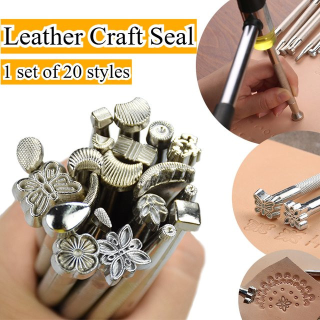 20-teiliges Metall Lederstempel Set für Sattler und DIY Lederhandwerk in Silber - Bild 1