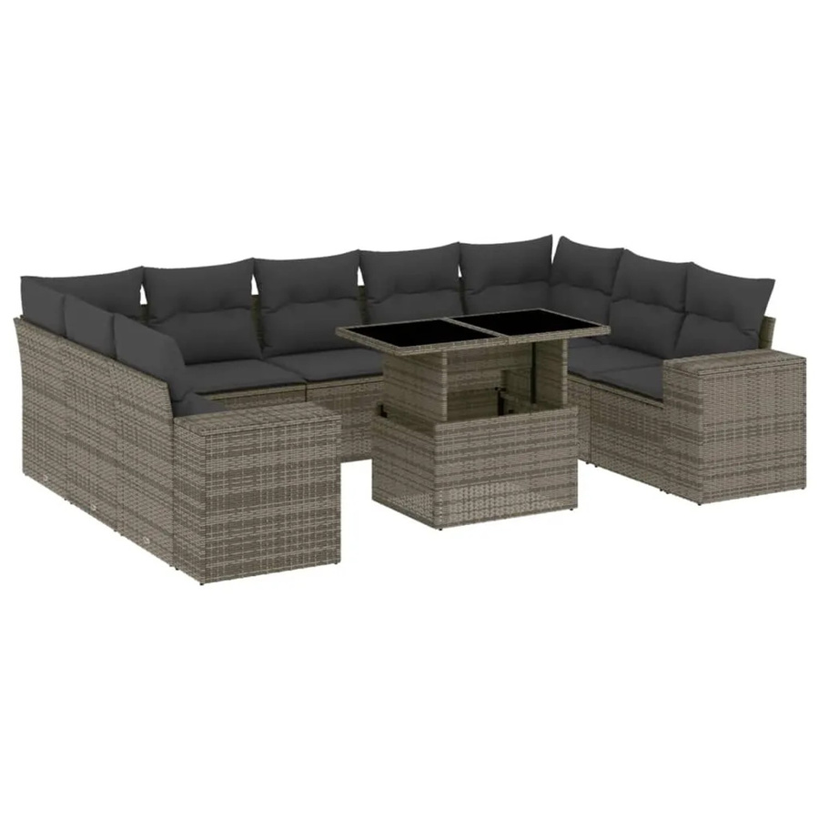 vidaXL 10-tlg Garten-Sofagarnitur aus grauem PE-Rattan mit Kissen und Armlehnen in L-Form - Bild 2