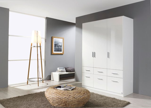 Kleiderschrank Harper Richmond in Weiß, modern und glänzend mit integrierten Schubladen, B/T/H: 136 x 54 x 197 cm - Bild 1