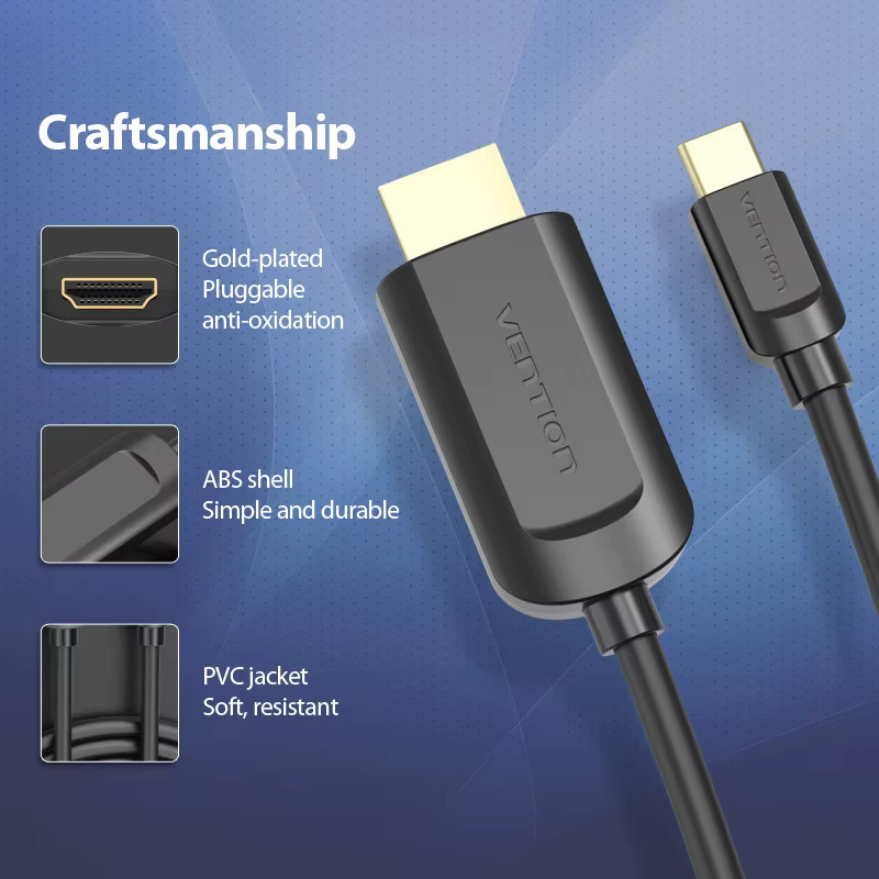 Vention USB-C zu HDMI Kabel 4K@30Hz Adapter in Schwarz, Länge: 2 m - Bild 3