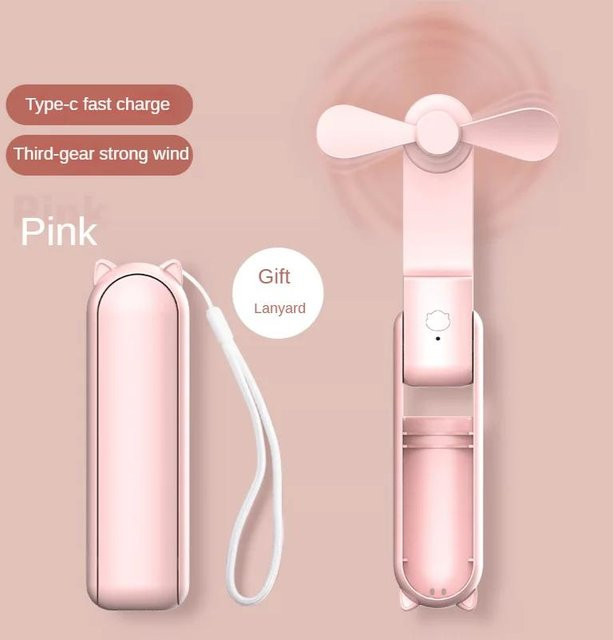 Tragbarer faltbarer Mini-Handventilator von yuyongzhi in Rosa mit 2000 mAh Akku und Powerbank-Funktion, wiederaufladbar über USB, leise Desktop-Ventilatoren für Büro und Outdoor - Bild 1