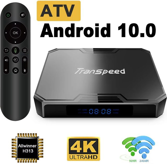 Transpeed ATV Android 10 TV-Box Allwinner H313 Media Streamer in Schwarz mit 4K UHD, Bluetooth, WLAN und Sprachassistent - Bild 1
