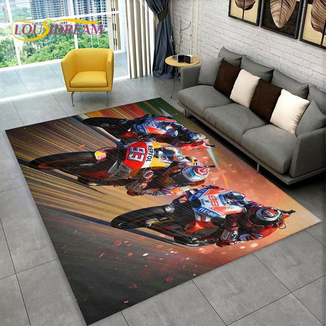 ChenYing01 3D-Teppich mit Motorradrennen-Design, bunt, rutschfest und waschbar, B/B: 80 x 120 cm - Bild 1