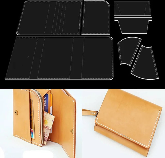 YOMDID 7er Set Acryl Schablonen für DIY Lederhandwerk zur Herstellung von kurzen Brieftaschen aus Stoff und Leder - Bild 1