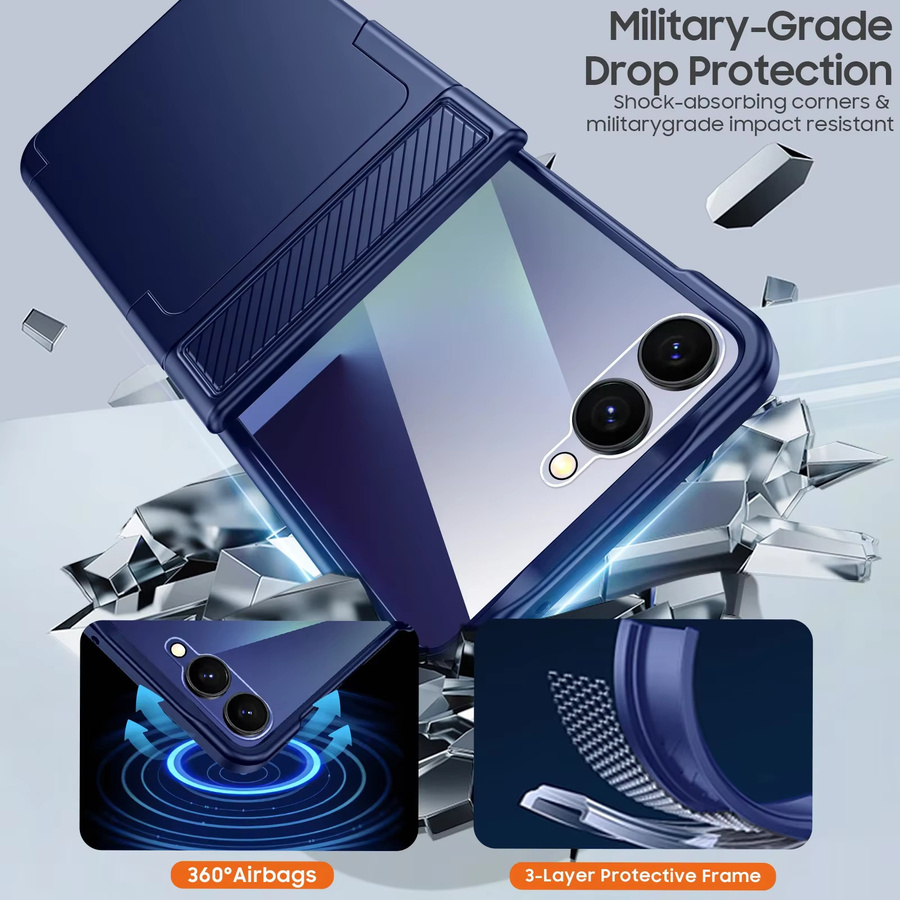 BANGZAO Handyhülle für Galaxy Z Flip 7 mit Kartenhalter, RFID-Schutz und HD-Schutz, Blau - Bild 5