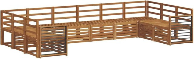 vidaXL Sofagarnitur aus Massivholz Akazie in Natur, 10-teiliges U-Form Sofa Set mit Latten-Design und Armlehnen, braun - Bild 1