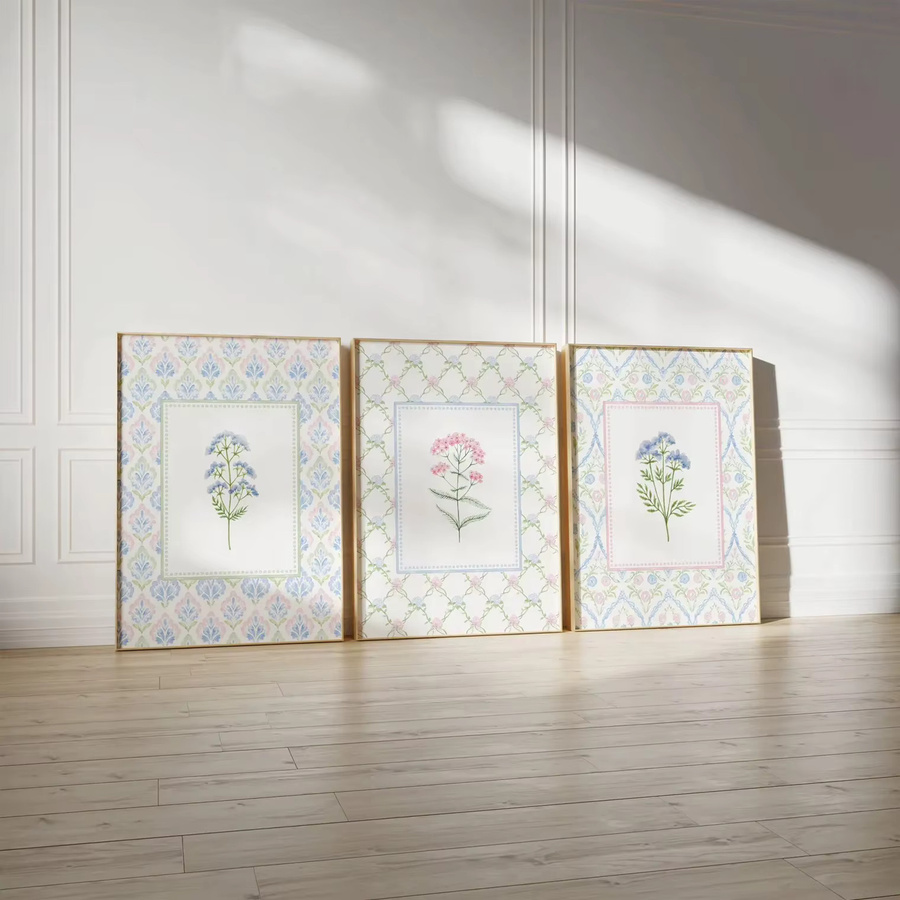 Potdemiel 3-teiliges Set Vintage Wandkunst mit Wildblumen-Motiven in Pastelltönen als botanische Paper-Poster für Kinderzimmer und Schlafzimmer - Bild 2