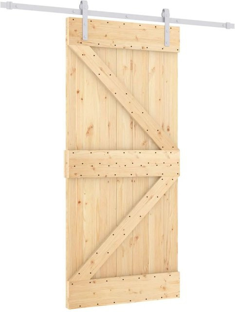 vidaXL Schiebetür aus Massivkiefer in Natur und Weiß, Breite: 95 cm, Höhe: 210 cm - Bild 1