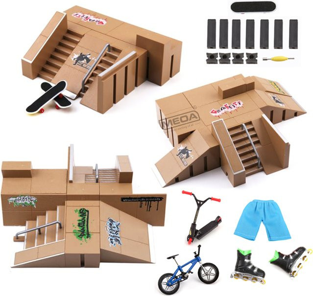 MEOA Finger Skateboard Skatepark DIY Mini Park Rampe, Set mit BMX Bike - Bild 1