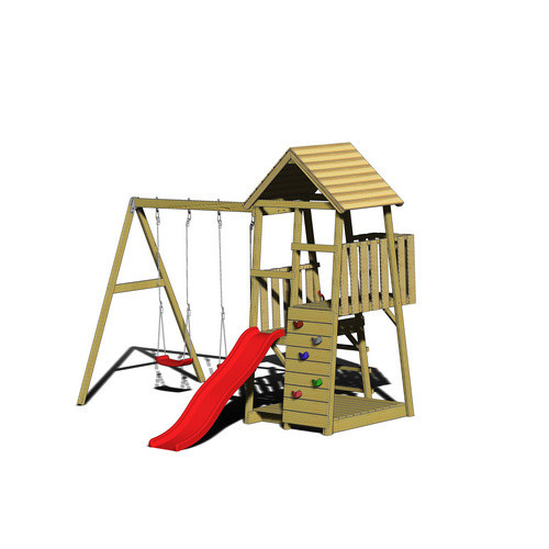 Wendi Toys Kinderspielturm Salamander aus Holz mit Rutsche, Kletterwand und 2 Schaukeln in Natur/Braun, B/H/T: 340 x 270 x 290 cm - Bild 3