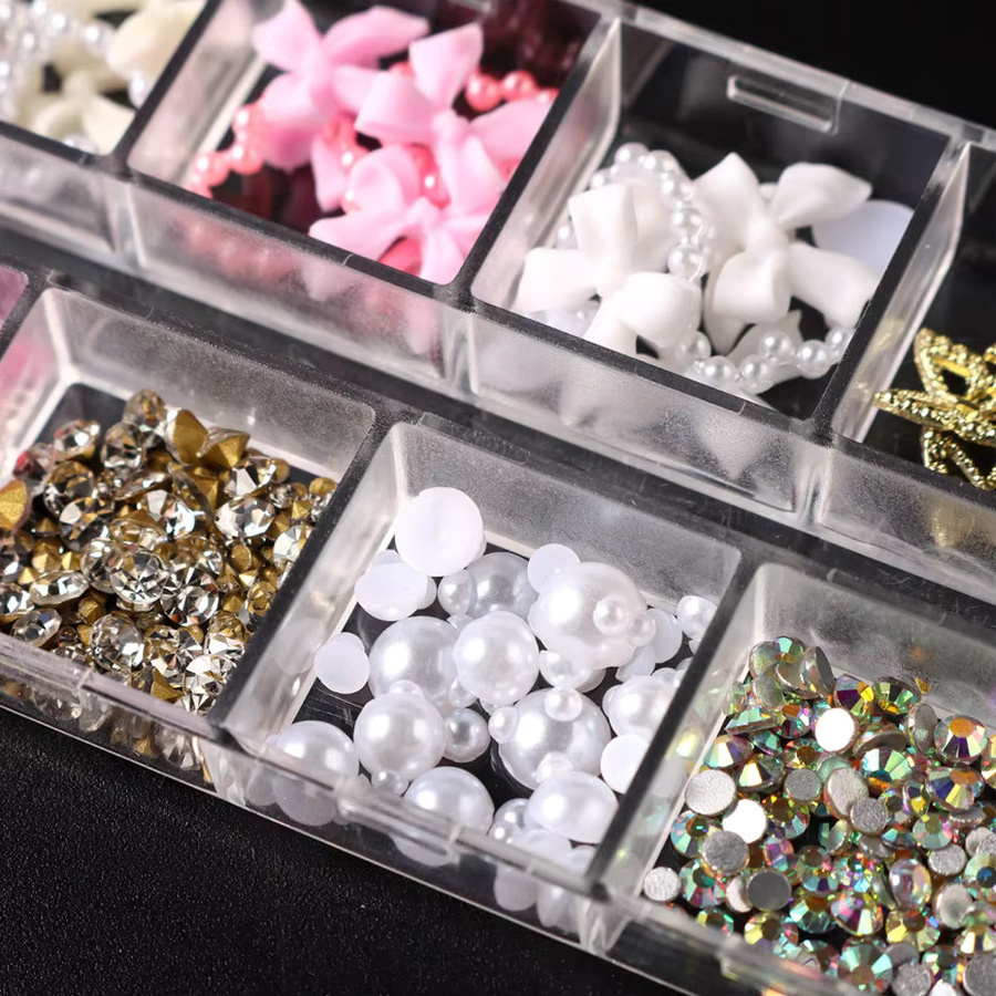 12-Gitter-Set 3D-Nagelkunst-Charms, mehrfarbig, Schmetterling, Blumen, Schleife, Strass - Bild 5
