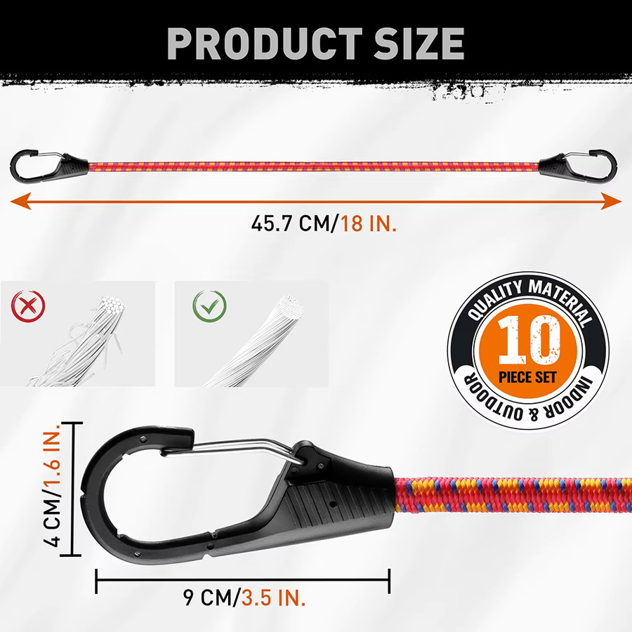 HORUSDAY 10er Set elastische Bungee-Seile mit Haken für den Außenbereich - Bild 2