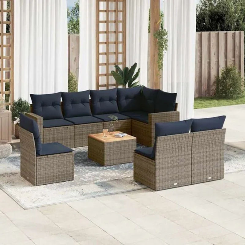9-teilige moderne Garten-Sofagarnitur aus Poly-Rattan mit Kissen in Grau von vidaxl - Bild 1